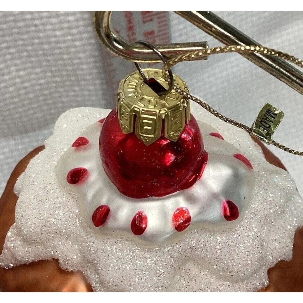 Fitz & Floyd Blown Glass Birthday Cupcake Christmas Tree Ornaments Set Of Two